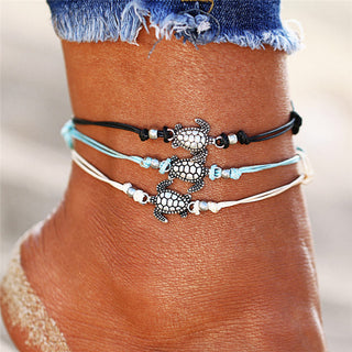 17KM Vintage Multiple Layers Anklets for Women Bohemian Retro Turtle Rope Anklet Sexy Beach Bracelet Chain Animal Foot Jewelry