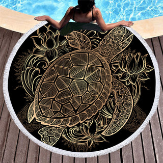 BeddingOutlet Turtles Bohemian Tassel Tapestry Flower Round Beach Towel Large for Adults Toalla Blanket Yoga Mat