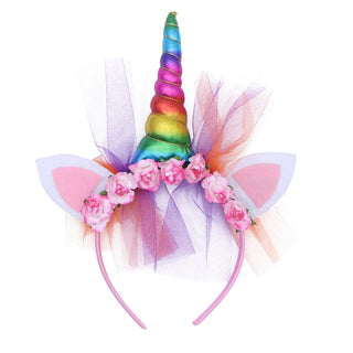 Children Unicorn Headband Hair Hoop Grenadine Headdress Headpiece for Party Decoration